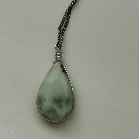 925 silver chain with  larimar wire wrapped pendant - Picture 5 of 7